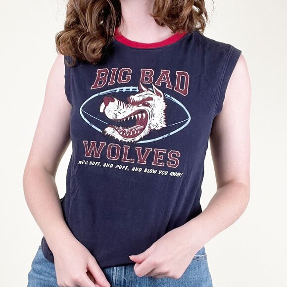 Vintage 90s Y2K Oversized Graphic Tee Tank Top Football Sleeveless T-Shirt Top - Picture 1 of 9